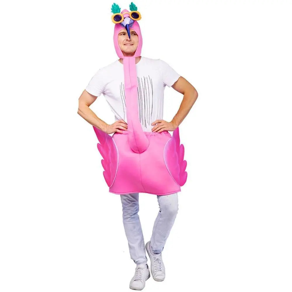 Adult Man Pink Flamingo Funny Jumpsuit Cosplay Stage Performance Costume - Pajamasbuy